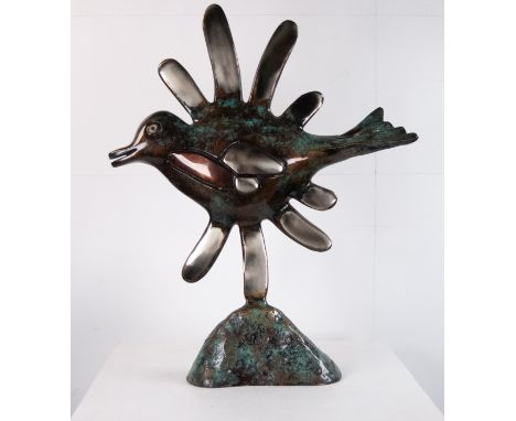Sculpture in bronze signed: Guillaume Corneille, ** Sun bird **.  - size height and width 48 x 37 x 13 cm