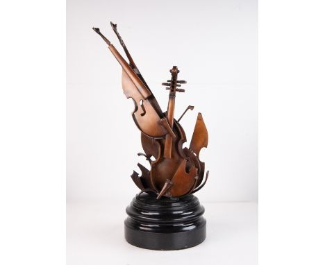 Sculpture in very fine bronze on marble base signed/ Fernandez Arman, ** Violino **, No. 49/100, with foundry stamp Bocquel F