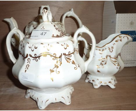 3 piece ceramic and gilt tea set