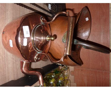 Large copper kettle and copper scuttle