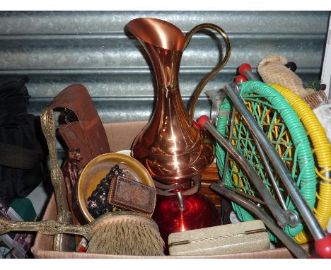 Selection of collectibles inc apple ice bucket, old camera, alarm clocks etc