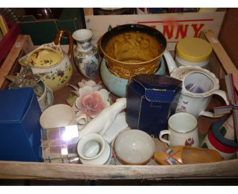 Stuart crystal vase, Poole pottery small vase, decorative tea pots etc