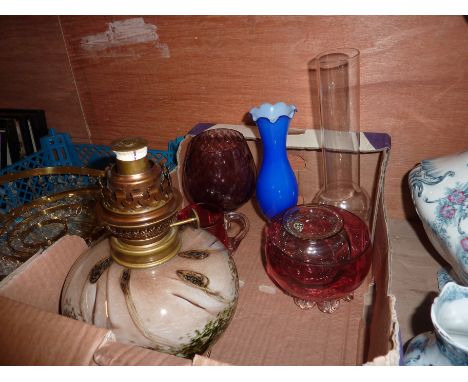 Glass paraffin lamp, cranberry glass etc