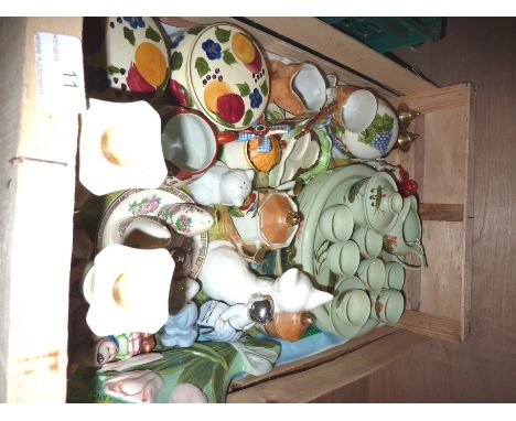 Pair of ceramic candlesticks, novelty salt and pepper pots etc