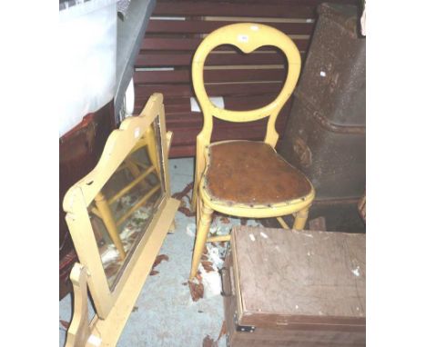 Victorian painted bedroom chair, mirror and trunk (3)