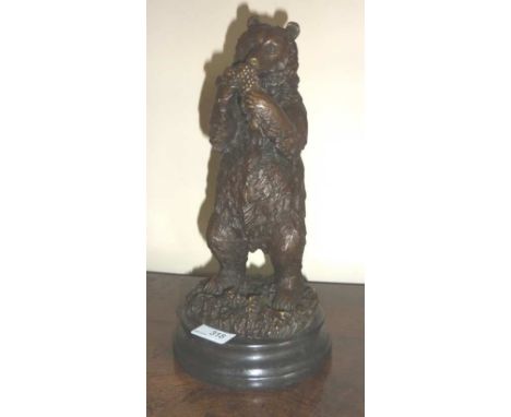 Bronze figure of a bear on turned marble base