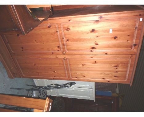 Pine double door wardrobe with single drawer to the base