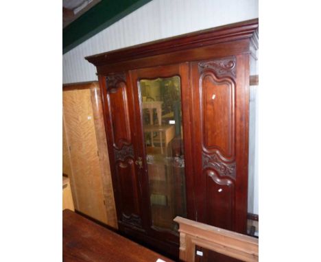 Victorian mahogany single mirror door wardrobe with single drawer and carved detail