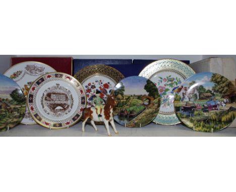 A Beswick Skewbald hunting pony &amp; young rider; A Royal Crown Derby Chatsworth Golden Wedding plate, boxed; an Aynsley cab