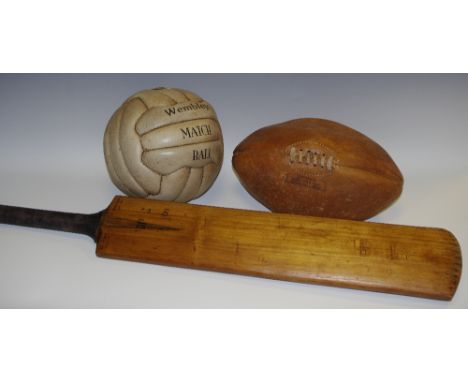 Sporting - a Slazenger Gradidge Len Hutton cricket bat; a reproduction Wembley Match Ball; a leather rugby ball by Epic Sport