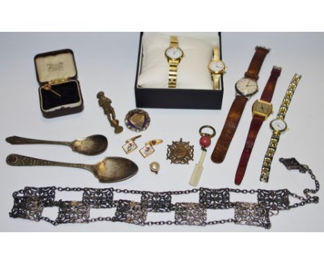 Watches &amp; Jewellery - a vintage Garrards stainless steel cased wristwatch, others Rotary, Sekonda etc; a 9ct gold garnet 