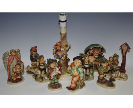 A M.I. Hummel Culprits lamp stand no. 44B; other Hummel figures including Stormy Weather, Wayside Devotion, Eventide, Merry W