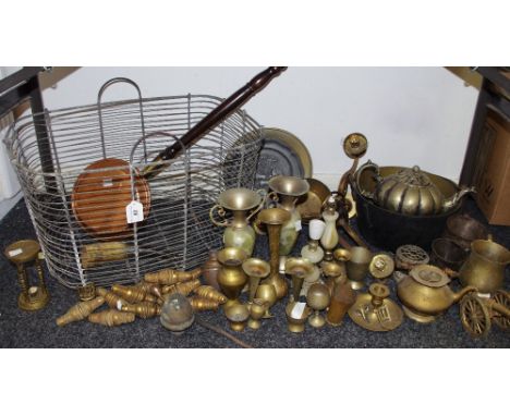 Metalware - a large galvanised wirework two handled basket; a brass jam pan; a Walker &amp; Hall silver plated tankard; a pum