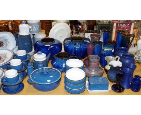 Denby Pottery - an Electric Blue Edensor squat baluster shaped vase; various jugs; Chatsworth pattern dinner/tea &amp; coffee