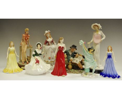 A Royal Doulton The Gemstones Collection figure, September Sapphire; another October Opal; a Royal Doulton Pretty Ladies, Chr