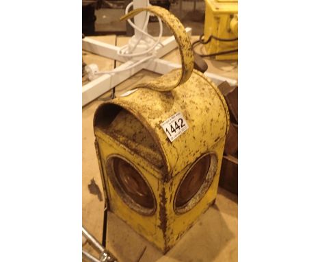 Vintage yellow round mends working lamp with original burner. Not available for in-house P&amp;P, contact Paul O'Hea at Mailb