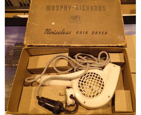 Vintage Morphy Richards boxed noiseless hair dryer. Not available for in-house P&P, contact Paul O'Hea at Mailboxes on 01925 