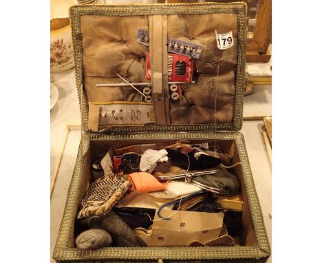 Vintage sewing basket with contents. Not available for in-house P&amp;P, contact Paul O'Hea at Mailboxes on 01925 659133 