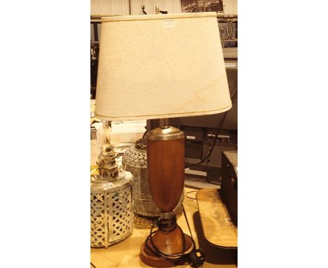 Modern oak effect lamp stand with shade, H: 86 cm. Not available for in-house P&amp;P, contact Paul O'Hea at Mailboxes on 019