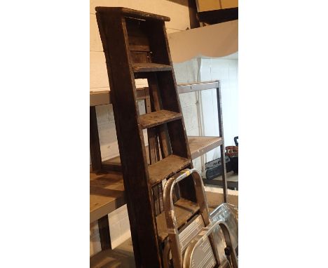 A large set of vintage step ladders and two smaller aluminium sets. Not available for in-house P&amp;P, contact Paul O'Hea at