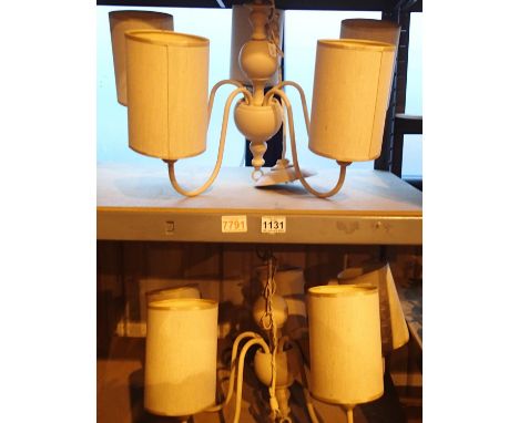 Pair of five branch metal ceiling light fittings with shades. Not available for in-house P&amp;P, contact Paul O'Hea at Mailb