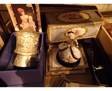 Box of mixed items to include Michelangelo figurine, vintage tins etc. Not available for in-house P&amp;P, contact Paul O'Hea