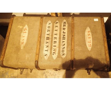 Vintage trunk marked Mr DJ Shannon, Kettering Northants. Not available for in-house P&amp;P, contact Paul O'Hea at Mailboxes 