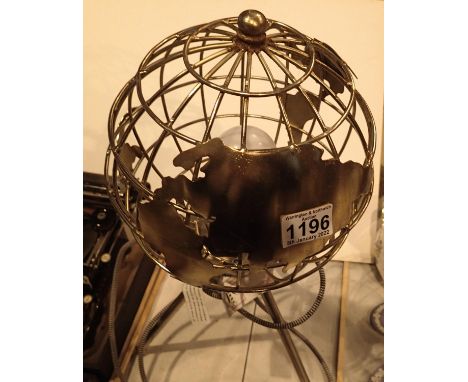Unusual metal globe table lamp on tripod base. Not available for in-house P&P, contact Paul O'Hea at Mailboxes on 01925 65913