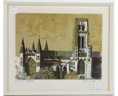 Norman Wade (20th/21st century) ''Cathedral (III)'' Signed, inscribed and numbered 49/70, woodblock print, together with two 