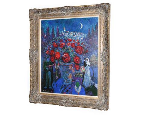 John Myatt After Marc Chagall ''Wedding Flowers'' Signed verso and numbered 31/75, giclee print on canvas, 85cm by 67cm Artis