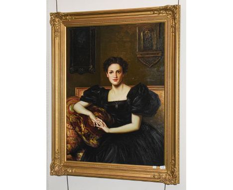 R Teniers (Contemporary) Portrait of a lady in the Edwardian style, signed oil on canvas, 100cm by 75cm