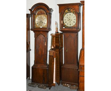 An elm eight day longcase clock, dial signed William Greaves, Newcastle, later case, together with an oak eight day longcase 