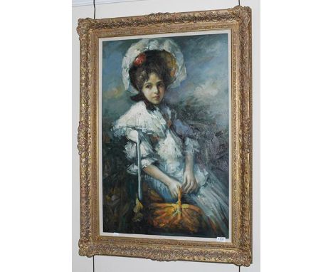 E Prien (Contemporary) Portrait of a lady, signed oil on canvas, 90cm by 60cm