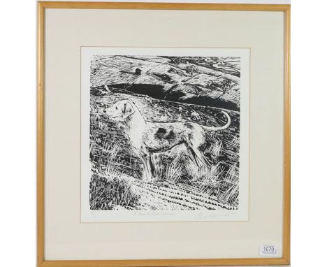 Piers Browne (b.1949) ''A Wensleydale Harrier'' Signed, inscribed and numbered 8/100, woodblock print, 34cm by 33cm together 