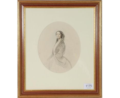 English School (19th century) Portrait study of a lady, pencil and watercolour, 20cm by 17cm  