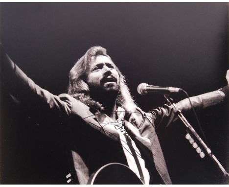 Barry Gibb - British / American Singer / Songwriter - The Beegees - rare autographed 8x10" black and white photograph of Gibb