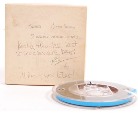 A rare original vintage (believed 1970's / 1980's) unheard Rolling Stones studio tape. The 7 1/2 RTR Stereo tape comes within