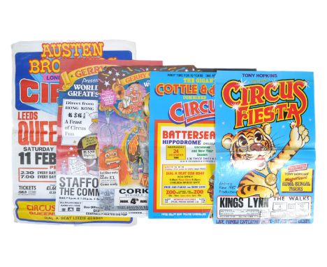 A collection of x5 vintage Circus related advertising posters, including; a large vintage 1970's ' Austen Brothers Circus ' p