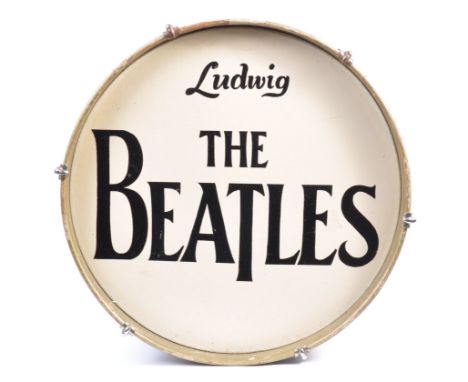 The Beatles - an original vintage 1960's Broadway bass drum in pearlescent silver colourway. The front skin being painted wit