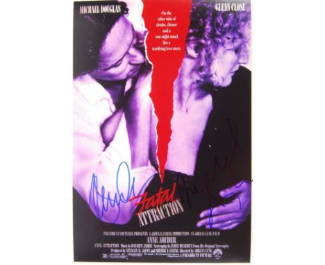 Fatal Attraction (1987) - Glenn Close &amp; Michael Douglas rare dual-signed 8x10" colour movie poster photograph. Signed by 