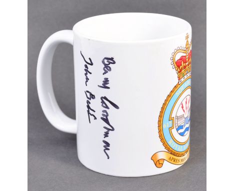 Dambusters / 617 Squadron - a 617 Squadron commemorative ceramic mug, autographed by x3 617 veterans - Bomb Aimer John Bell, 