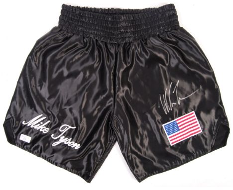 Mike Tyson - American Former Professional Boxer - an incredible pair of replica ' Mike Tyson ' boxing shorts. Autographed / s