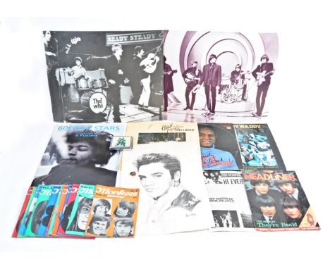 An interesting collection of assorted vintage 1960's related music / rock / pop memorabilia, to include; two large (40x50cm) 