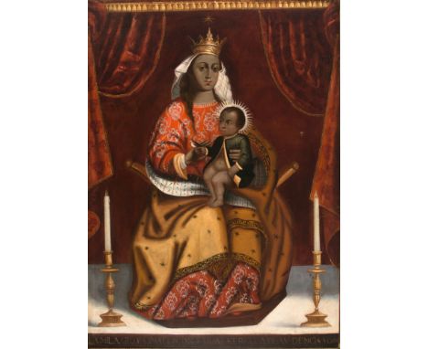 Colonial School. Mexico or Peru.  17th - 18th century."True portrait of Our Lady of the Estrella of Enciso"Oil on canvas. 142