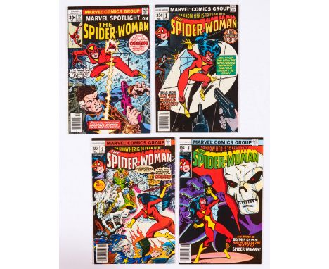 Marvel Spotlight (on Spider-Woman) 32 (1977). With Spider-Woman (1978) 1-3. All cents copies. # 32: 2½ ins light printing cre