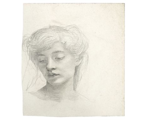 * De Morgan (Evelyn, 1855-1919). Head of a young woman, fine pencil study on heavy paper, left-hand margin uneven, sheet size