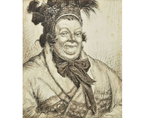 * Blaikley (Ernest, 1885-1965). Portrait of a lady, head and shoulders, wearing a fancy hat, 1926, pen &amp; ink on paper, si