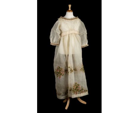 * Dress. A deconstructed embroidered dress, circa 1810, 10 matching pieces of hand-stitched ivory starched muslin embroidered