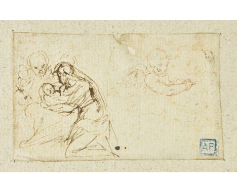 * Attributed to Luca Cambiaso (1527-1585). Sketch of the Holy Family, and a Putto, pen and brown ink on laid paper, collector