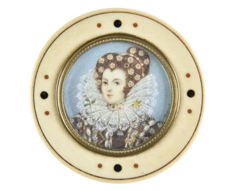 * After Nicholas Hilliard (1547-1619). Portrait of Queen Elizabeth I, early 20th century, circular head and shoulders portrai